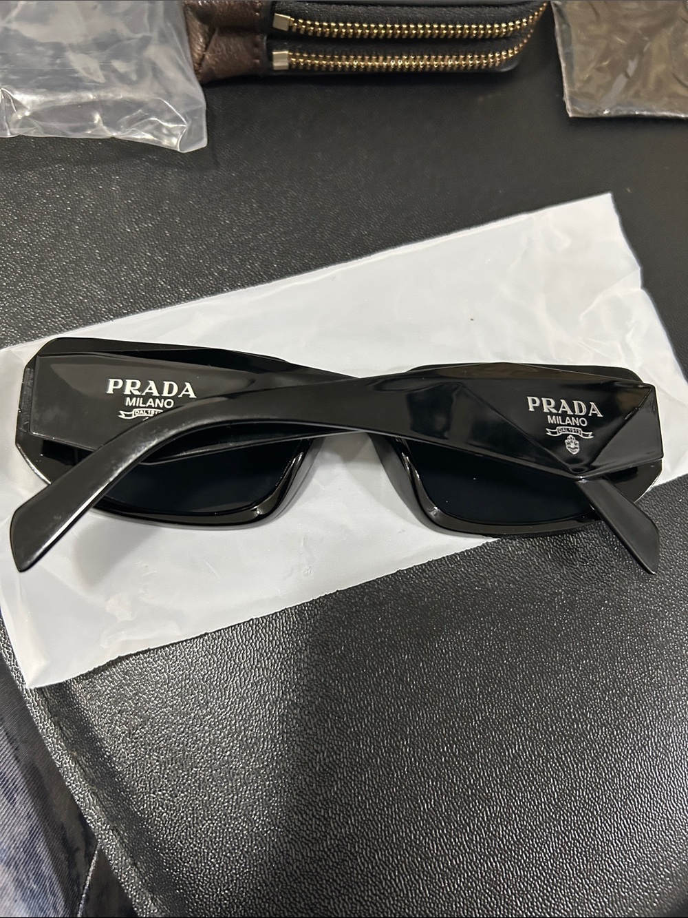 Prada Black Rectangular Logo Sunglasses